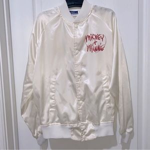 Vtg Kids 16 or Ladies Small White satin bomber Jacket Disney Mickey Minnie Mouse
